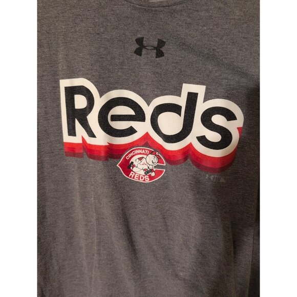 Under Armour MLB Shirt Men's Large Cincinnati Reds Retro Look Gray T-Shirt - Picture 3 of 8